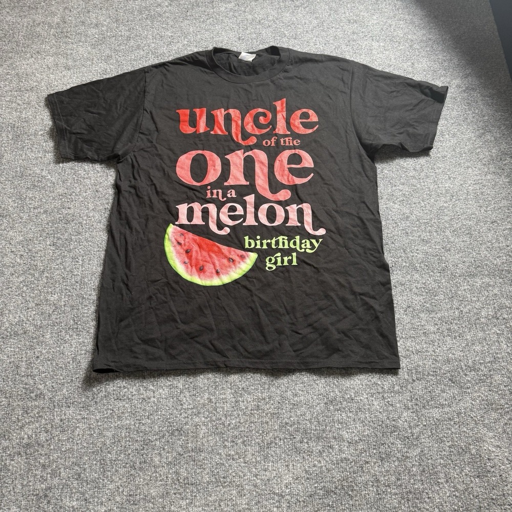 Uncle of the One in a Melon Birthday Girl Watermelon Graphic Tee Black Large
